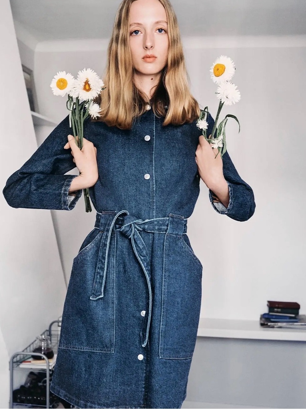 A.P.C. Dark Blue Denim Trench Coat with Waist Tie
